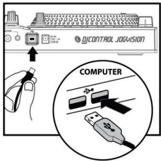 HERCULES DJCONTROL JOGVISION - BRANCHEMENTS : USB ET ALIMENTATION - 1