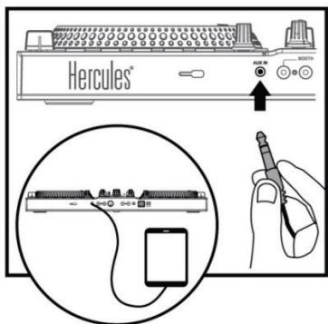 HERCULES DJCONTROL JOGVISION - FACE ARRIÈRE : entrée auxiliaire (connecteur stéreo 3,5 mm de niveau ligne) - 1