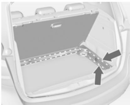OPEL MERIVA B 2011 - Double plancher de chargement   Le double plancher de chargement peut être inséré à deux hauteurs différentes dans le coffre : - 1