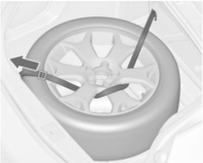 OPEL MERIVA B 2011 - Rangement d'une roue remplacée dans le coffre à l'aide d'une sangle - 2