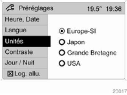 OPEL ZAFIRA 2 - Réglage des unités de mesure - 1