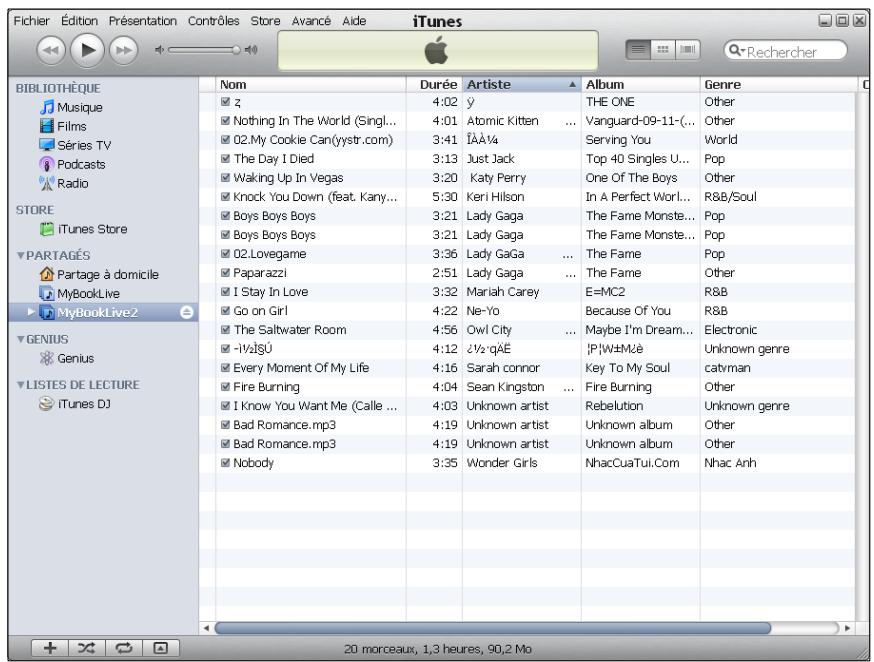 WESTERN DIGITAL MY BOOK LIVE, MY BOOK LIVE DUO - Streaming multimédia dans itunes - 1