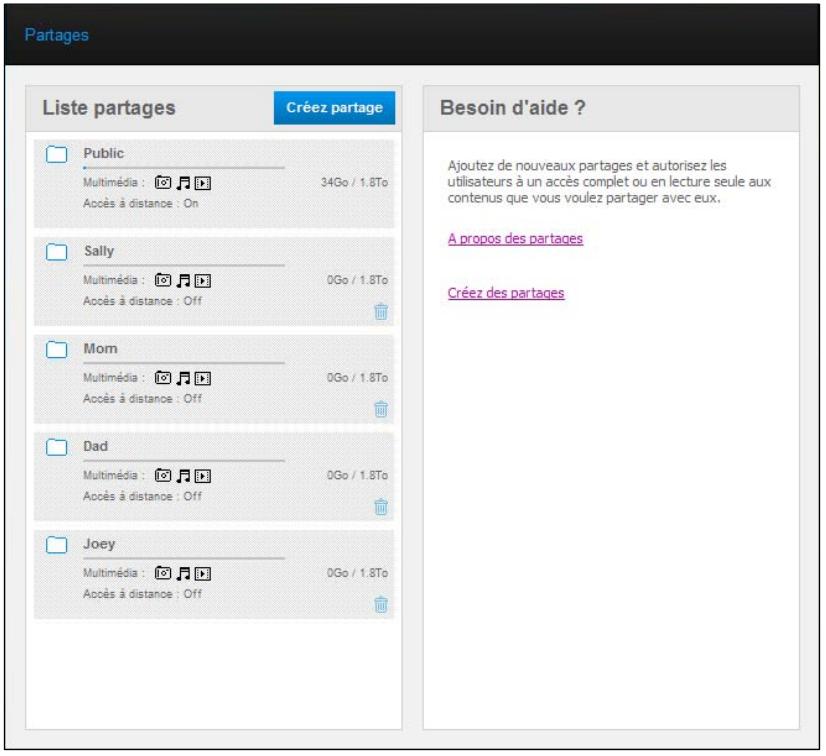WESTERN DIGITAL MY BOOK LIVE, MY BOOK LIVE DUO - Affichage d'une liste de partages - 1