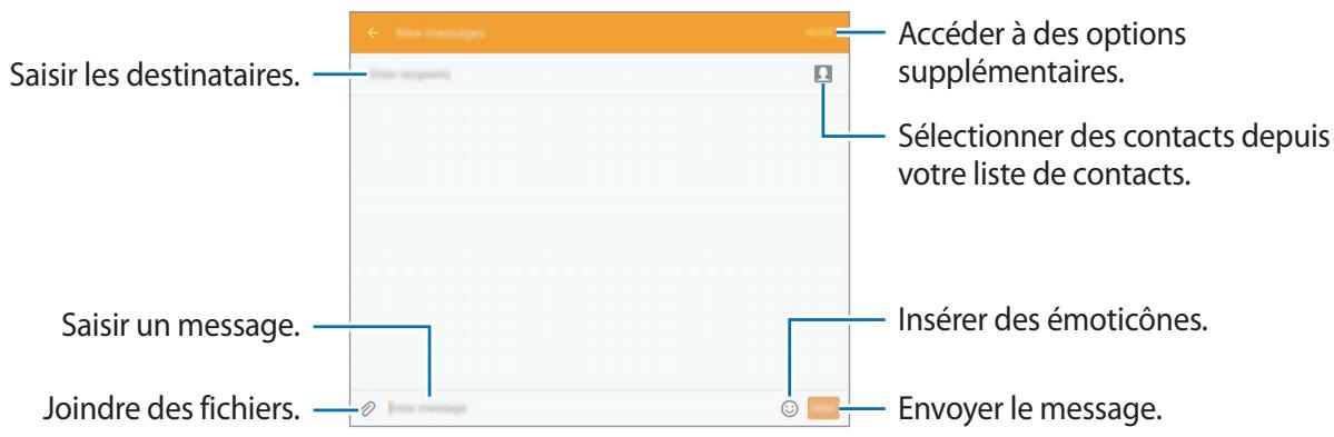 Saisir les destinataires. Saisir un message. Joindre des fichiers. Accéder à des options supplémentaires. Sélectionner des contacts depuis votre liste de contacts. Insérer des émoticônes. Envoyer le message.
