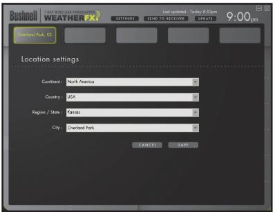 BUSHNELL WEATHER FXI - ÉTAPE 3 : DÉMARREZ L'application Weather FXi et FIXEZ LES LOCALISATIONS - 2