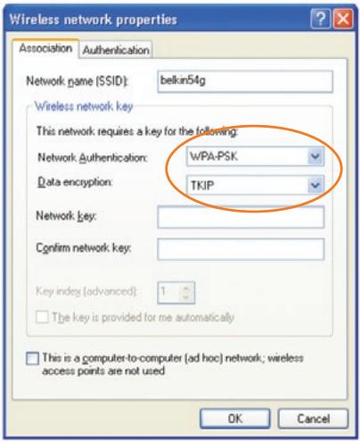 BELKIN CARTE RESEAU SANS FIL PRE-N - Configuration du WPA sous Windows XP pour connecter votre ordinateur à un Routeur ou un Point d'Accès sans fil utilisant le WPA - 2