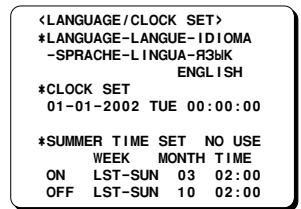 SANYO TLS-9924P - LANGUAGE/CLOCK SET menu - 1