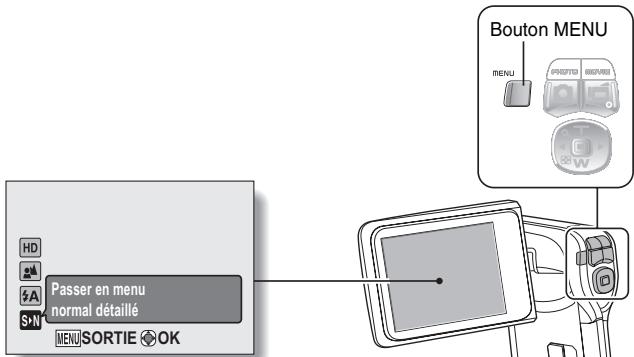 SANYO XACTI CA9 - Ouverture/fermeture de l'écran de menu du mode simple/normal - 1
