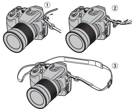 FUJI FINEPIX S1OO FS - Fixation de la dragonne et du bouchon d'objectif - 1