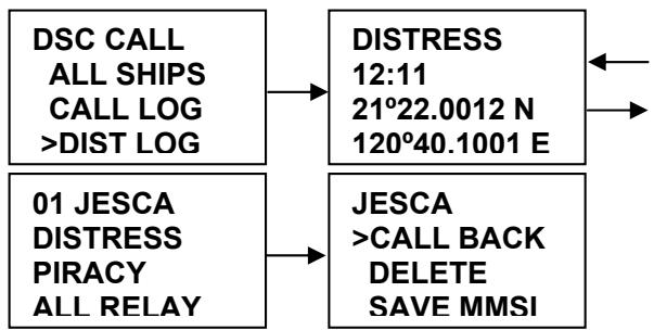 NAVICOM RT-650 - Appel individuel à partir du journal des appeals de détresse - 1