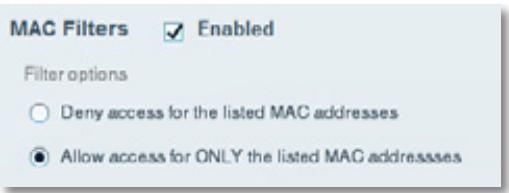 LINKSYS EA6200 - To set up MAC filtering to allow one wireless device access to your network: - 2