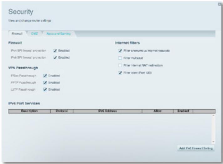 LINKSYS EA6200 - Pour configurer les paramètres du pare-feu IPv6 : - 1