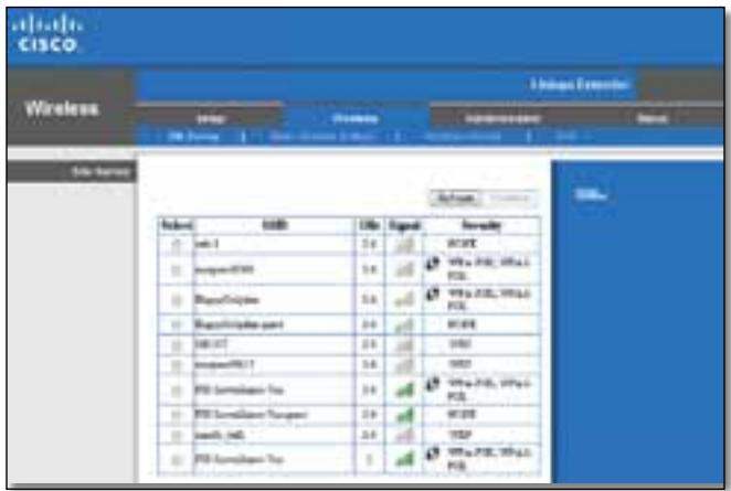 LINKSYS RE 1000 - So öffnen Sie die Seite „Site Survey" (Netzwerksuche): - 1