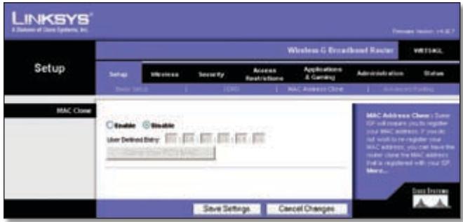 LINKSYS WRT54GL - Setup > MAC Address Clone - 1
