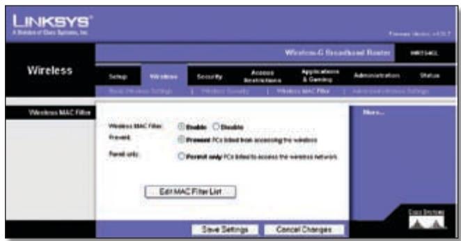 LINKSYS WRT54GL - Wireless > Wireless MAC Filter - 1