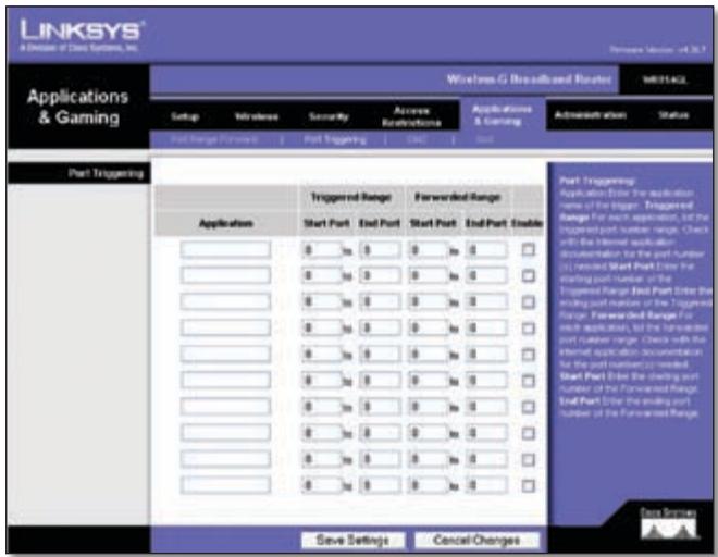 LINKSYS WRT54GL - Applications & Gaming > Port Triggering - 1