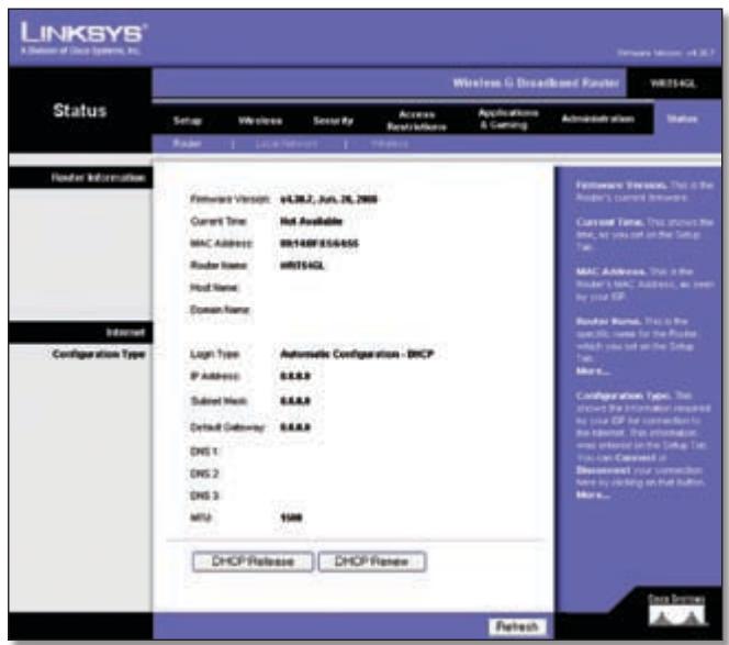 LINKSYS WRT54GL - Status > Router - 1