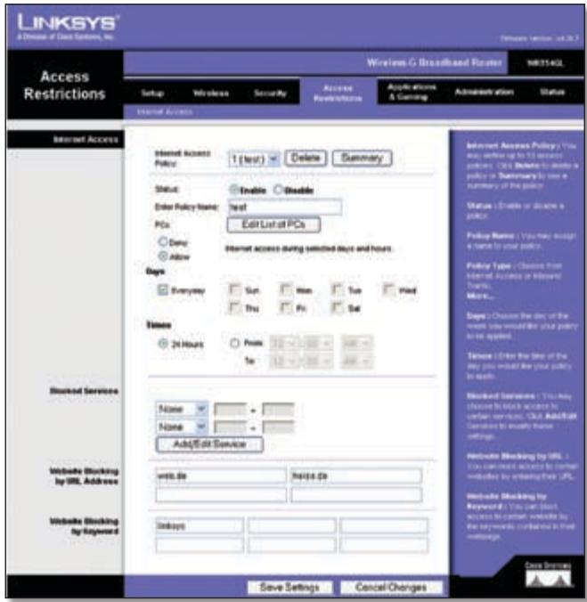 LINKSYS WRT54GL - Access Restrictions > Internet Access - 1