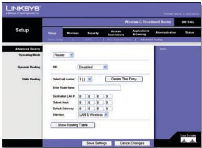 LINKSYS WRT54GL - Setup > Advanced Routing - 2