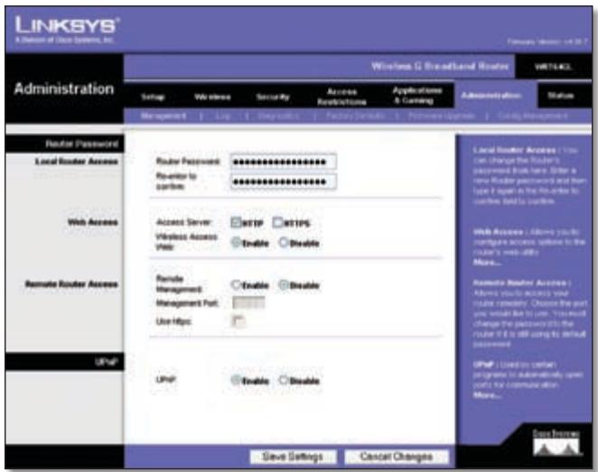 LINKSYS WRT54GL - Administration > Management - 1