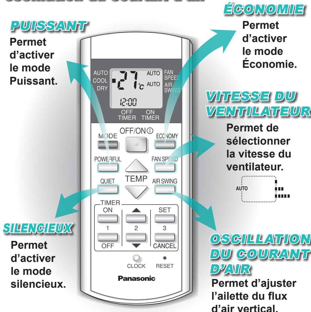 PANASONIC INVERTER R410A - Modes puissant, silencieux et économie, vitesse du ventilateur, oscillation du courant d'air - 1