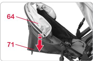 BRITAX B-DUAL & B DUAL - Pour régler le dossier 71 de la poussette jumelle 64 afin de pouvoir l'utiliser lors la naissance, procéder comme suit. - 1