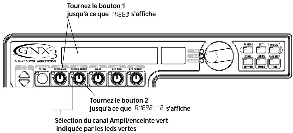DIGITECH GNX3 - Sélection du canal d'ampli vert et de l'enceinte - 1