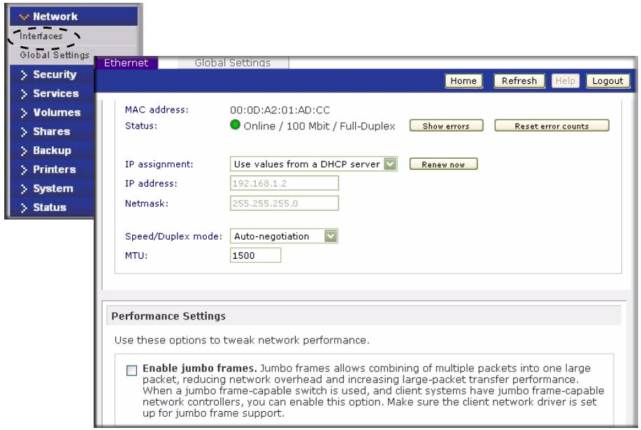 NETGEAR READYNAS DUO RND2000 - Ethernet Interface Settings - 1