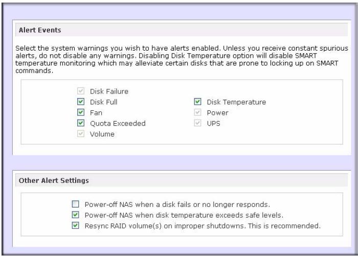 NETGEAR READYNAS DUO RND2000 - Alerts Settings - 1