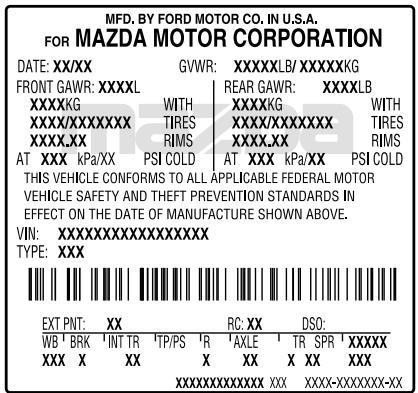 MAZDA TRIBUTE 2010 - Étiquette d'homologation de sécurité - 1