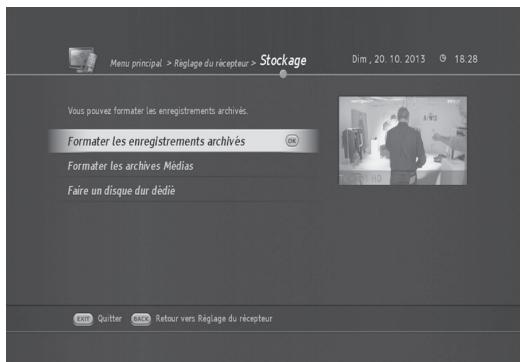 HUMAX TN8000 HD - Formater un disque dur USB (MENU >Réglage du récepteur >Stockage) - 1