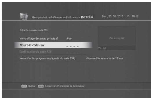 HUMAX TN8000 HD - Changement mot de passage (MENU > Préférences utiliser> Verrouillage parental) - 1