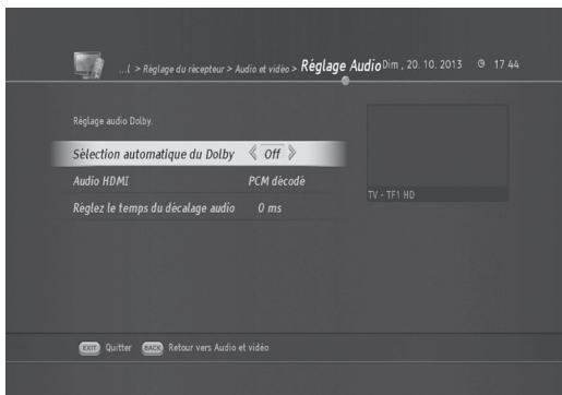 HUMAX TN8000 HD - Sélectionnez Réglage audio et appuyez sur OK. - 1