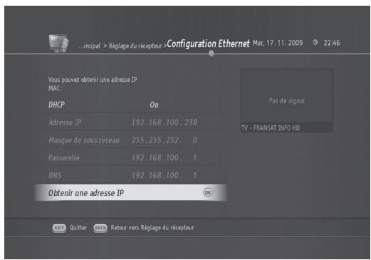 HUMAX TN8000 HD - Réglage réseau (MENU> Réglage du récepteur > Réseau) - 1