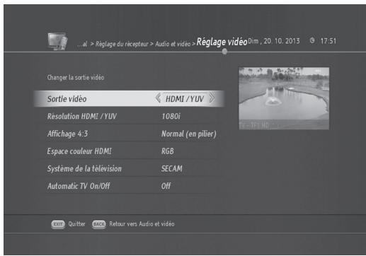 HUMAX TN8000 HD - Réglage video (MENU > Audio/video) - 3