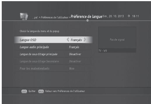 HUMAX TN8000 HD - Réglage de la langue ( MENU > Préférences utiliser> Langue ) - 1