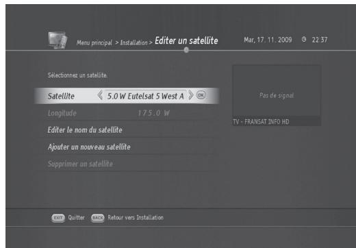 HUMAX TN8000 HD - Modification de satellites (MENU > Installation > Editor un satellite) - 2