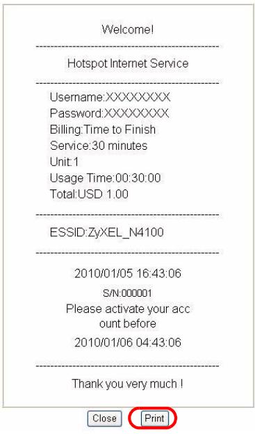 ZYXEL N-4100 - 產生及列印用戶帳號對帳單 - 1