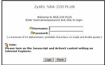 ZYXEL NSA-220 PLUS - Inicio de sesión NSA - 2