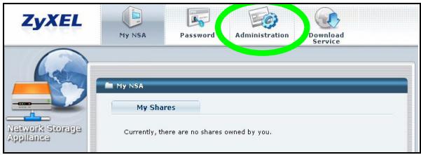 ZYXEL NSA-220 PLUS - Cliquez sur administration. - 1