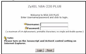 ZYXEL NSA-220 PLUS - NSA ouvrir une session - 2