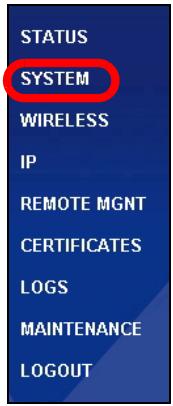 STATUS SYSTEM WIRELESS IP REMOTE MGNT CERTIFICATES LOGS MAINTENANCE LOGOUT