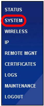 STATUS SYSTEM WIRELESS IP REMOTE MGMT CERTIFICATES LOGS MAINTENANCE LOGOUT
