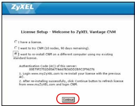 ZYXEL VANTAGE CNM - Reinstalar la licencia existente en un ordinador diferente - 7