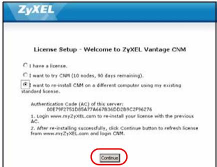 ZYXEL VANTAGE CNM - Neuinstallieren einer bestehenden Lizens auf einem anderen Computer - 7