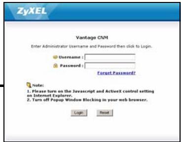 ZYXEL VANTAGE CNM - Accessing Vantage CNM - 2