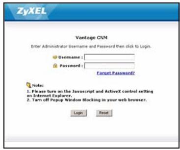 ZYXEL VANTAGE CNM - Zugreifen auf Vantage CNM - 1