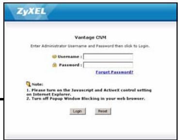 ZYXEL VANTAGE CNM - Acceder à Vantage CNM - 2