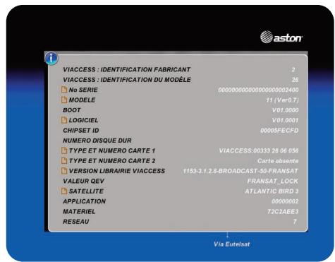 ASTON DIVA HD EASY - Sous-menu VIA eutelsat/à PROPOS de... - 1