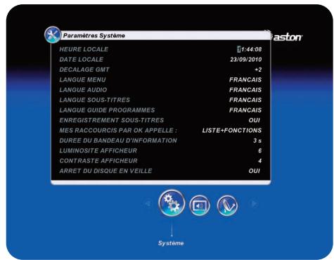 ASTON DIVA HD EASY - Sous-menu système - 1